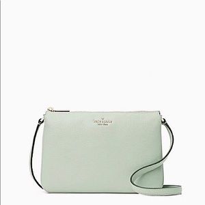 ♠️Kate Spade Leila Pebbled Leather Triple Gusset Crossbody Bag Pistachio Green
